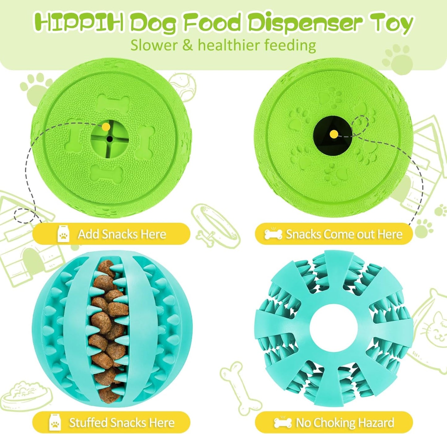 Dog Puzzle Toy 2 Pack, Interactive Dog Toys for Treat Dispensing, Durable Puppy Toys for Teething, Dog Treat Ball for Teeth/Slow Feeder/Iq Training/Playing, Blue-2.75‘’, Green-3.14‘’