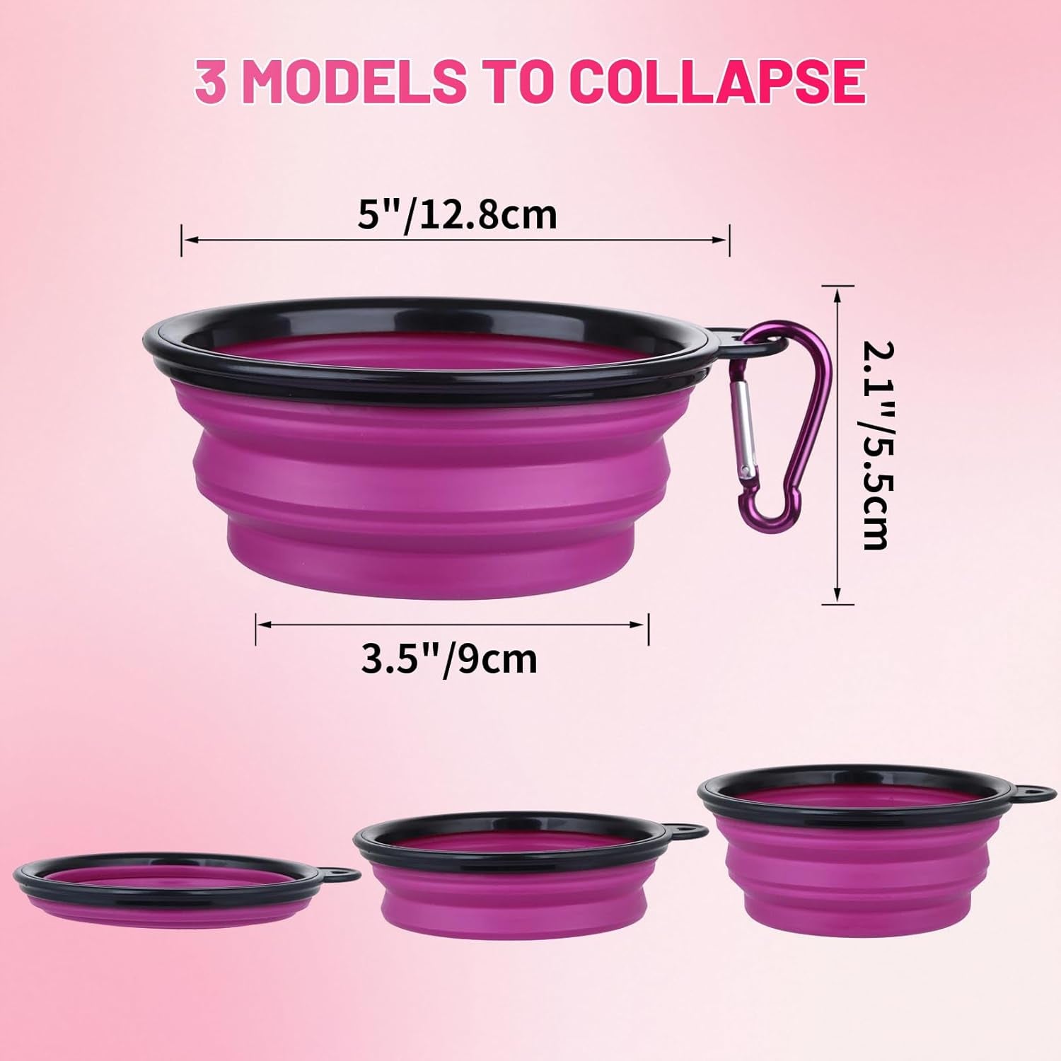 Dog Bowl Pet Collapsible Bowls, 2 Pack Collapsible Dog Water Bowls for Cats Dogs, Portable Pet Feeding Watering Dish for Walking Parking Traveling with 2 Carabiners (Small, Orange+Purple)