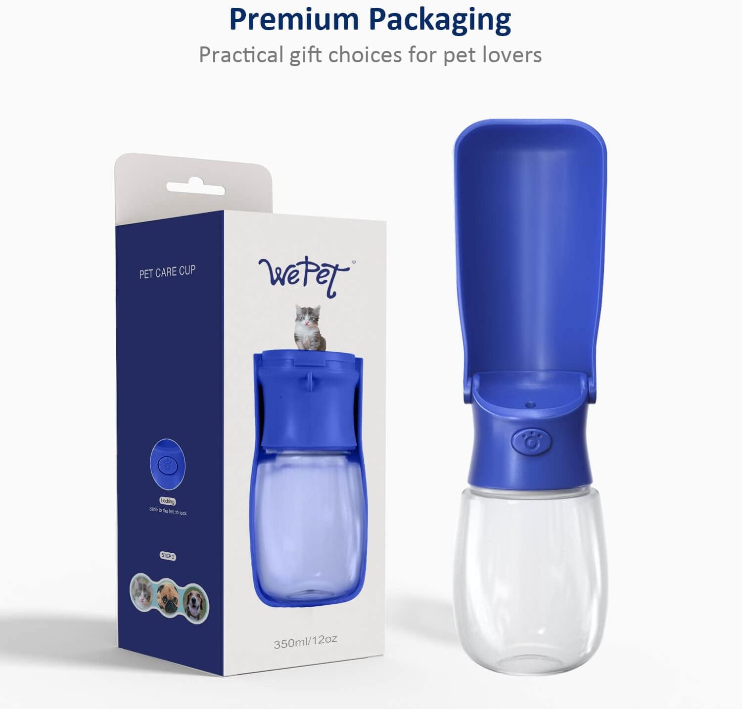 Foldable Portable Dog Water Bottle Puppy Water Dispenser with Drinking Feeder, 12 OZ, High-Temperature Resistant Leak Proof for Pets Outdoor Walking, Hiking, Travel, Food Grade Plastic BPA Free