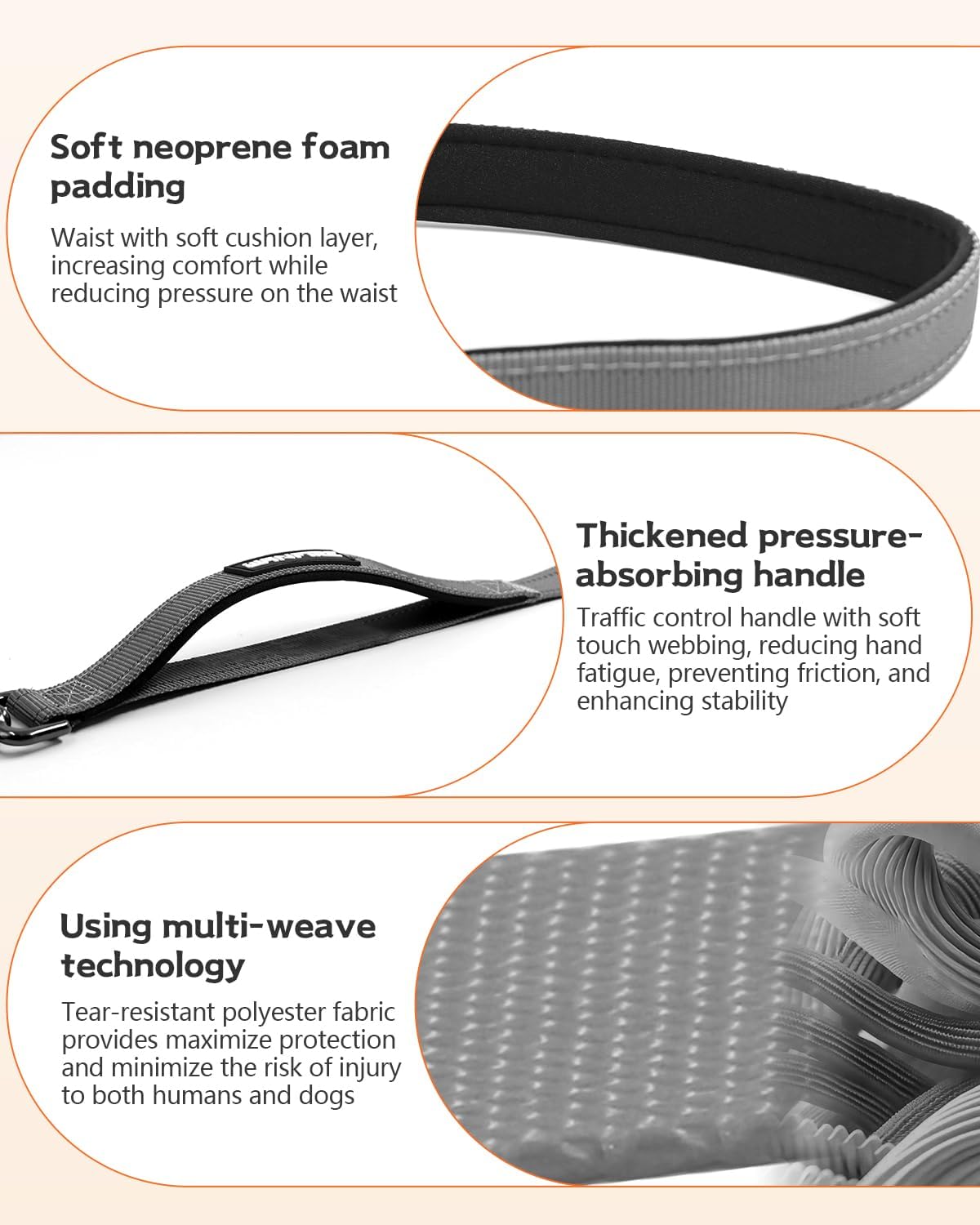 Hands Free Dog Leash, Multifunctional Crossbody Heavy Duty Dog Leash, 9.5 Ft Long Waist Belt with Car Safety Buckle for Medium and Large Dogs Walking,Jogging,Running,Training (Grey 5.9-9.5Ft).