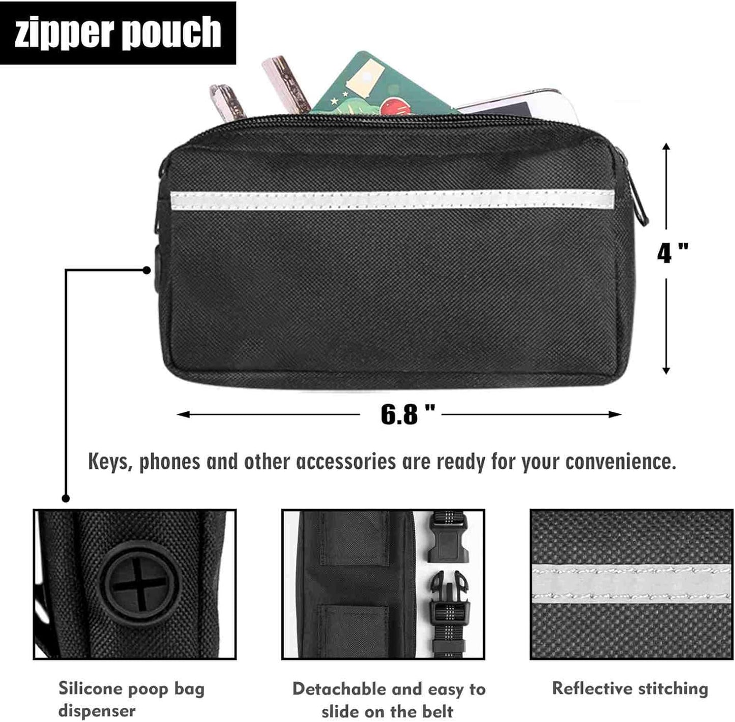 Hands Free Dog Leash for Running Walking Training Hiking, Dual-Handle Reflective Bungee, Poop Bag Dispenser Pouch, Adjustable Waist Belt, Shock Absorbing, Ideal for Medium to Large Dogs (Black W Pink)