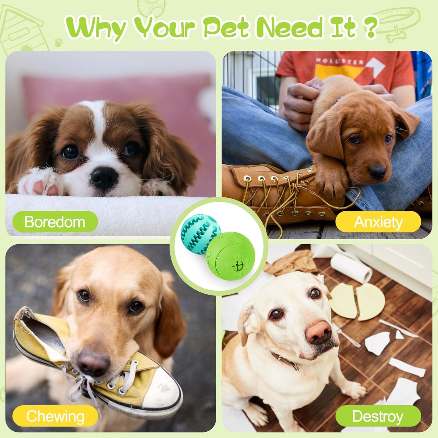 Dog Puzzle Toy 2 Pack, Interactive Dog Toys for Treat Dispensing, Durable Puppy Toys for Teething, Dog Treat Ball for Teeth/Slow Feeder/Iq Training/Playing, Blue-2.75‘’, Green-3.14‘’