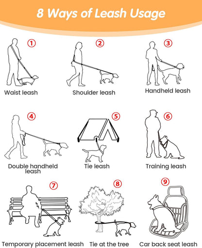 Hands Free Dog Leash, Multifunctional Crossbody Heavy Duty Dog Leash, 9.5 Ft Long Waist Belt with Car Safety Buckle for Medium and Large Dogs Walking,Jogging,Running,Training (Grey 5.9-9.5Ft).