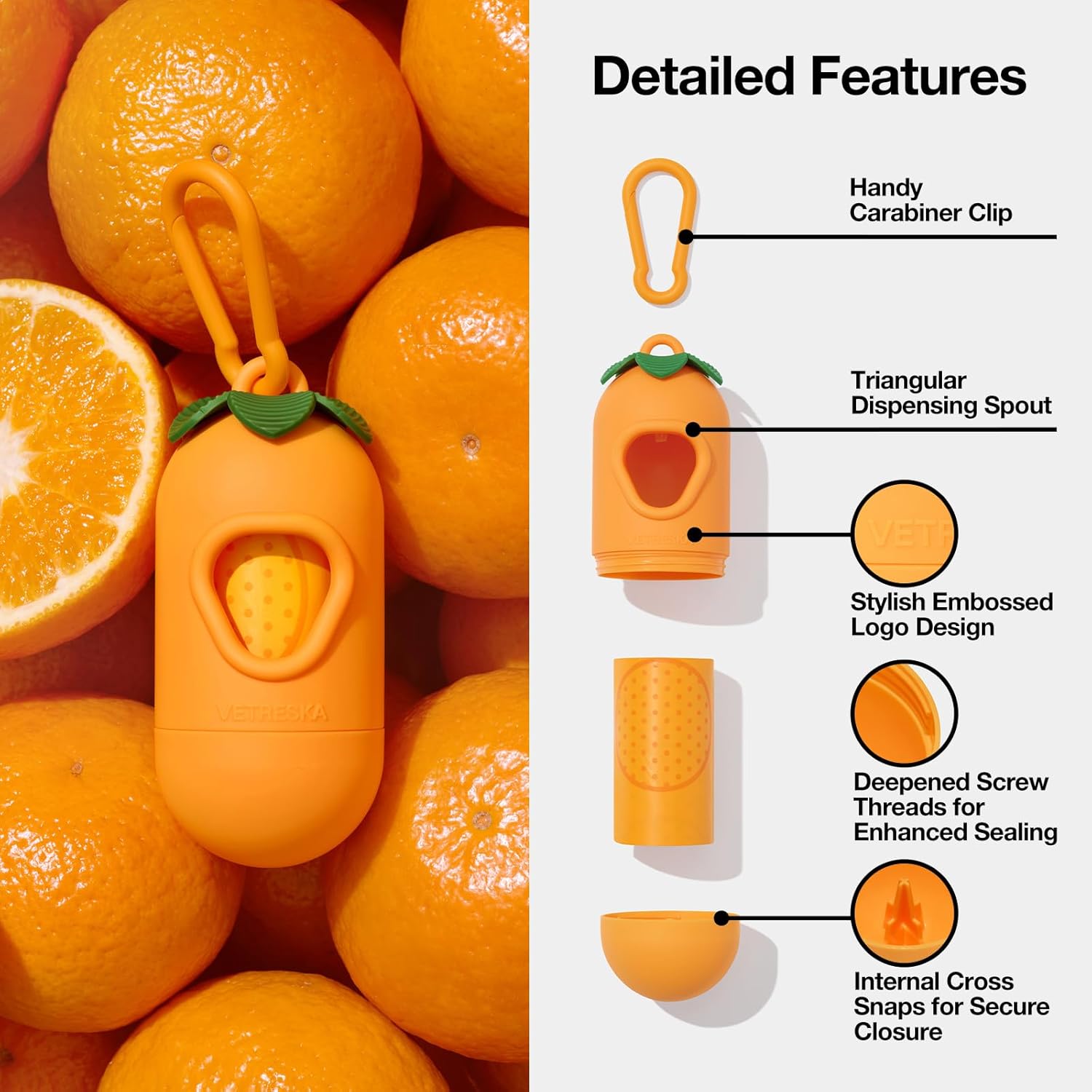 Dog Poop Bag Dispenser with Citrus Scented Waste Bags, Leak Proof, Extra Thick and Large Pet Poop Bags for Walking Dog and Cats Litter, 1 Count Holder and 105 Bags, Orange