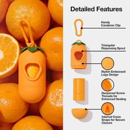 Dog Poop Bag Dispenser with Citrus Scented Waste Bags, Leak Proof, Extra Thick and Large Pet Poop Bags for Walking Dog and Cats Litter, 1 Count Holder and 105 Bags, Orange