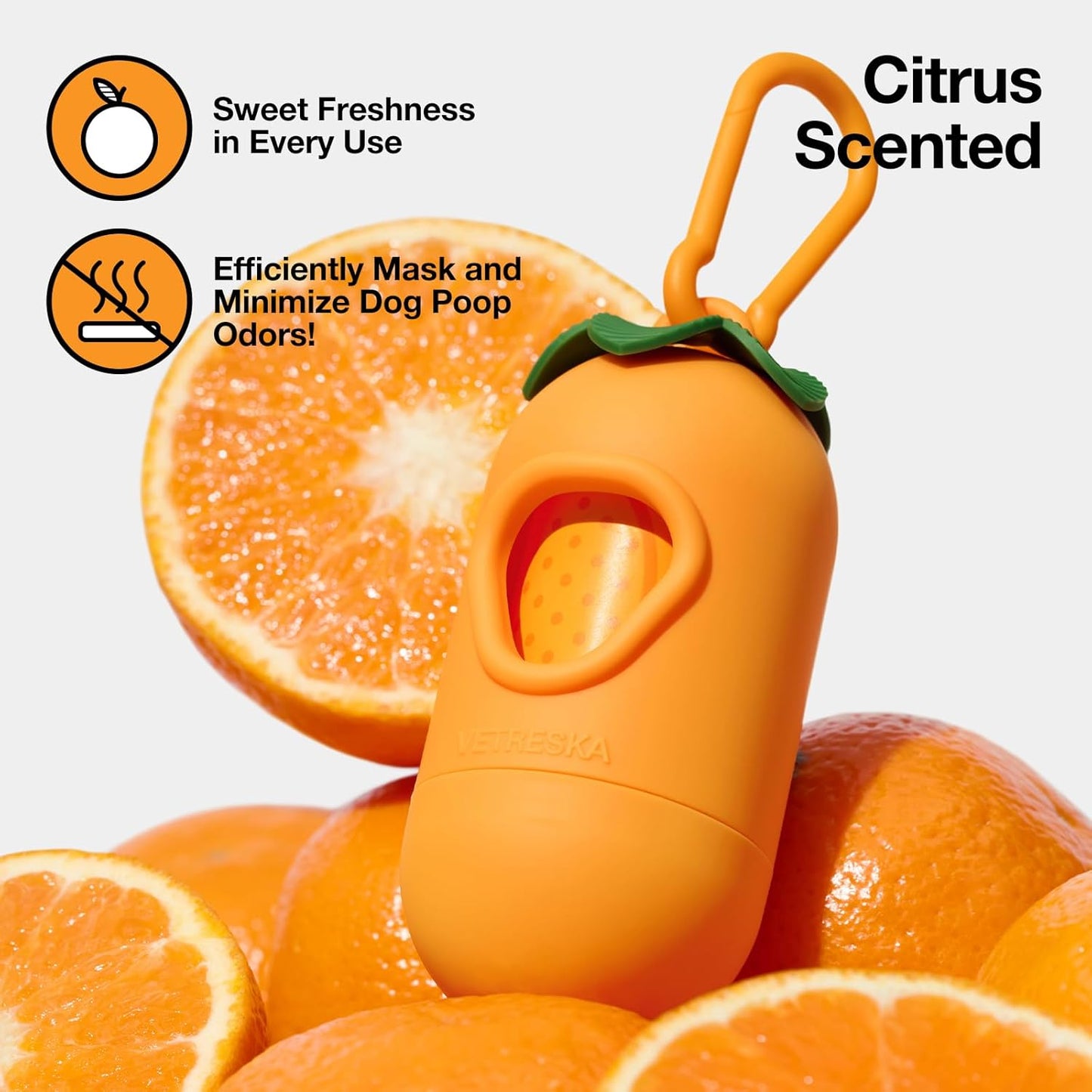 Dog Poop Bag Dispenser with Citrus Scented Waste Bags, Leak Proof, Extra Thick and Large Pet Poop Bags for Walking Dog and Cats Litter, 1 Count Holder and 105 Bags, Orange