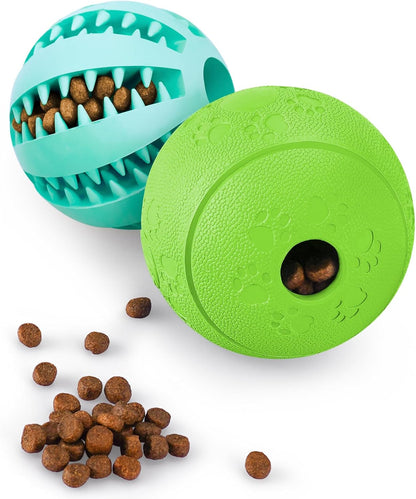 Dog Puzzle Toy 2 Pack, Interactive Dog Toys for Treat Dispensing, Durable Puppy Toys for Teething, Dog Treat Ball for Teeth/Slow Feeder/Iq Training/Playing, Blue-2.75‘’, Green-3.14‘’
