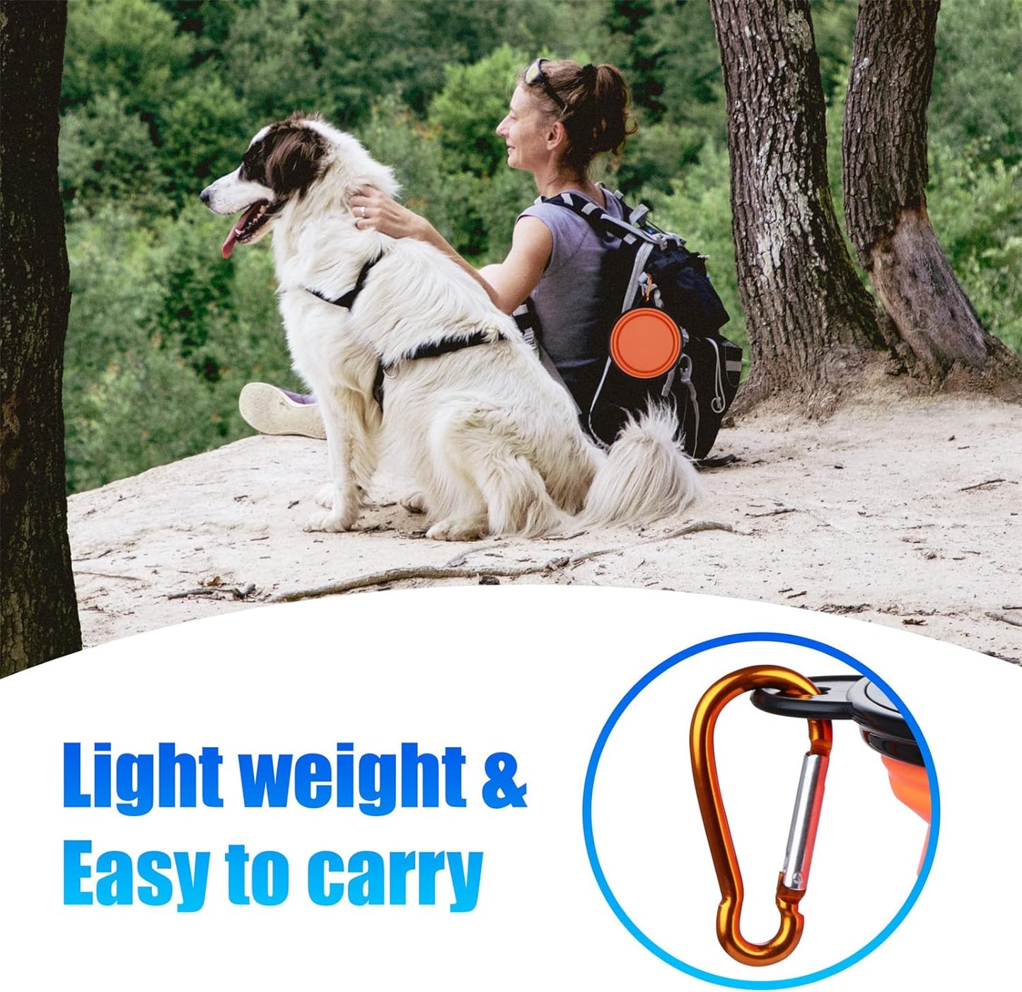 Dog Bowl Pet Collapsible Bowls, 2 Pack Collapsible Dog Water Bowls for Cats Dogs, Portable Pet Feeding Watering Dish for Walking Parking Traveling with 2 Carabiners (Small, Orange+Purple)