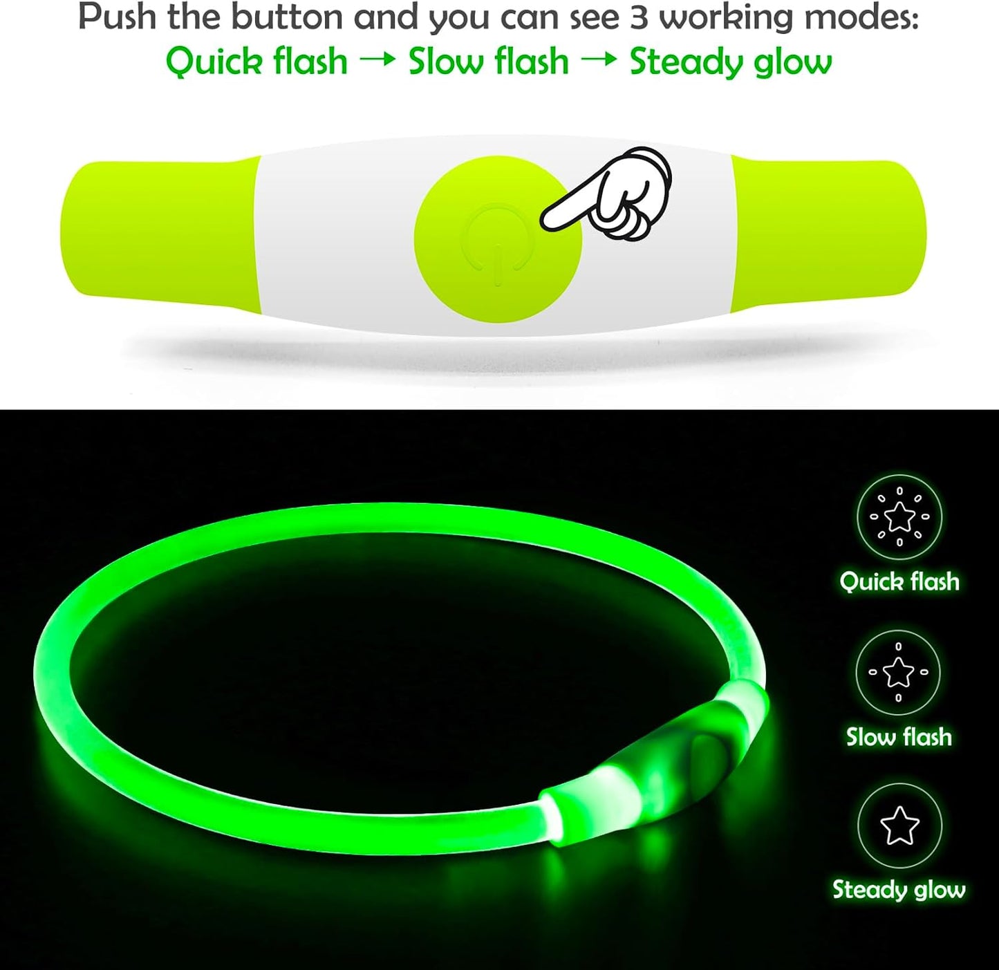 Led Dog Collar,  USB Rechargeable Flash Dog Necklace Light, Pet Safety Collar Makes Your Beloved Dogs Be Seen at Night for Small Medium Large Dogs