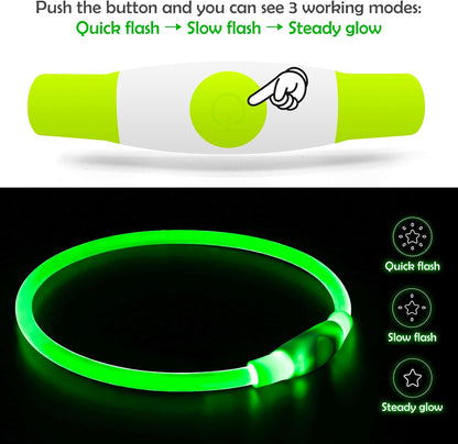 Led Dog Collar,  USB Rechargeable Flash Dog Necklace Light, Pet Safety Collar Makes Your Beloved Dogs Be Seen at Night for Small Medium Large Dogs